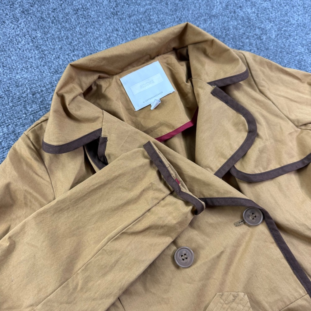 Anthropologie Ett Twa Trench Coat 4 Tan Trim Double Breasted Belted Women